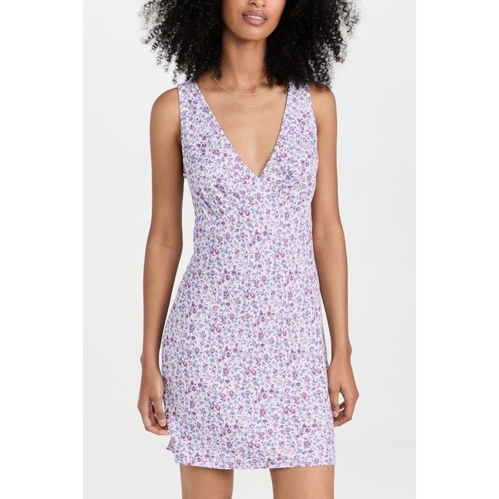 Reformation Calix Floral Mini Dress Sz XL Purple V Neck Cottagecore Romantic